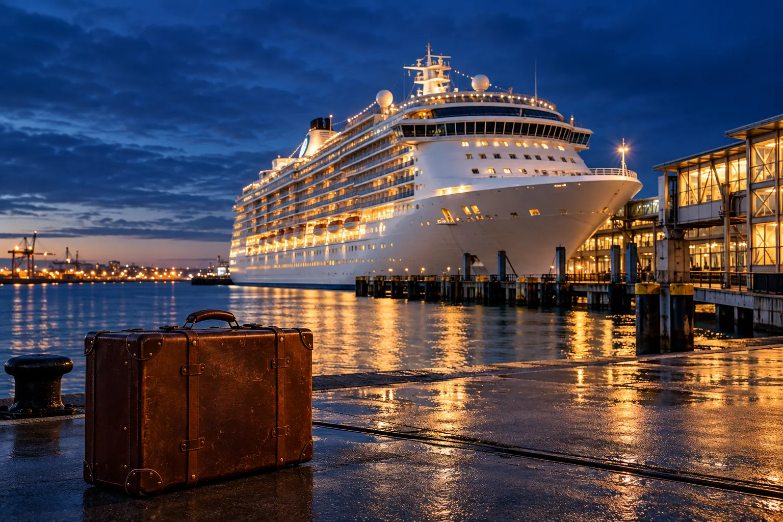 Cruise ship and luggage at a passenger terminal
